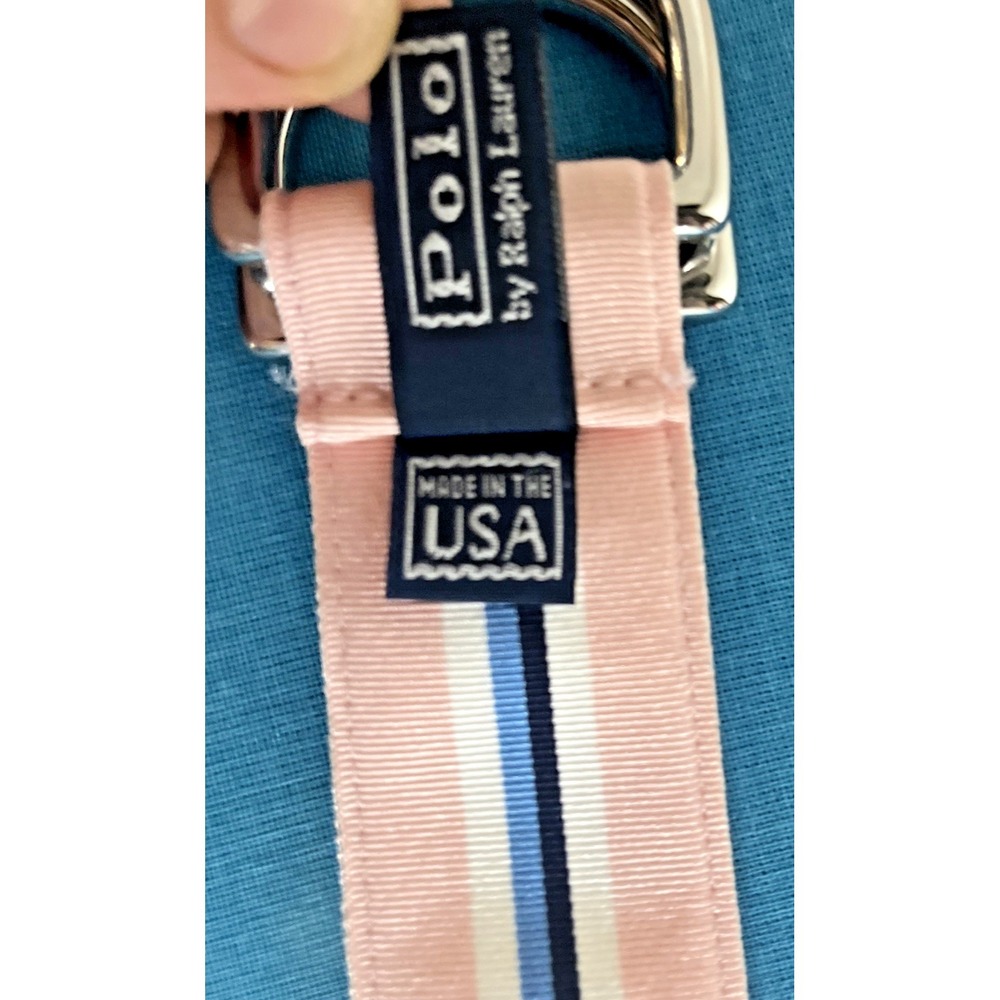 VTG Polo Ralph Lauren RL67 Fabric Belt  Pink Blue Stripe USA Made Preppy - Picture 4 of 8